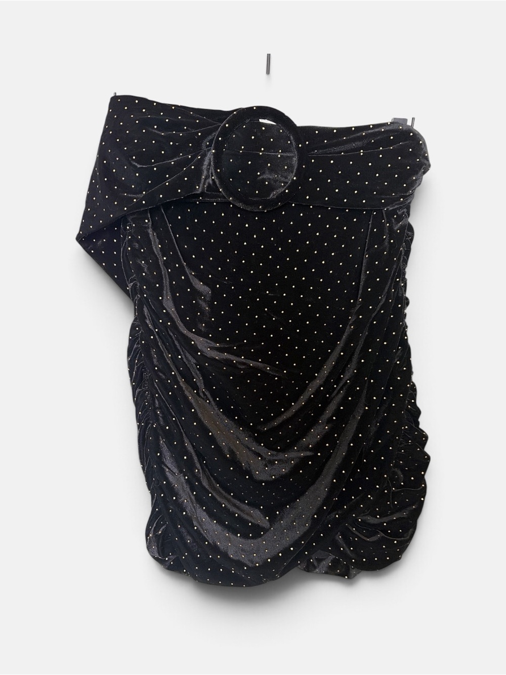 New For Love & Lemons Black Velvet / Gold Dots ruched skirt with detachable belt